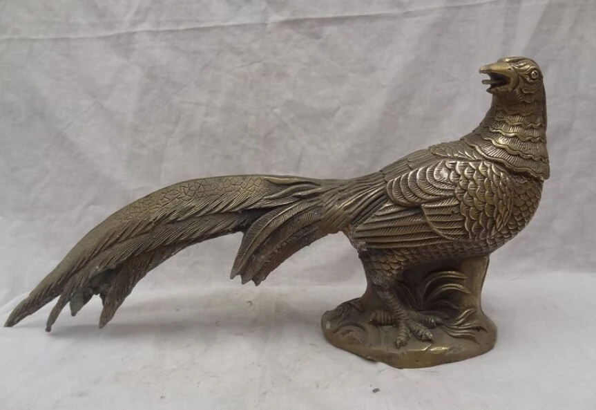 

19" Chinese Bronze FengShui Bird Cock Peacock Peafowl Statue Animals Sculpture
