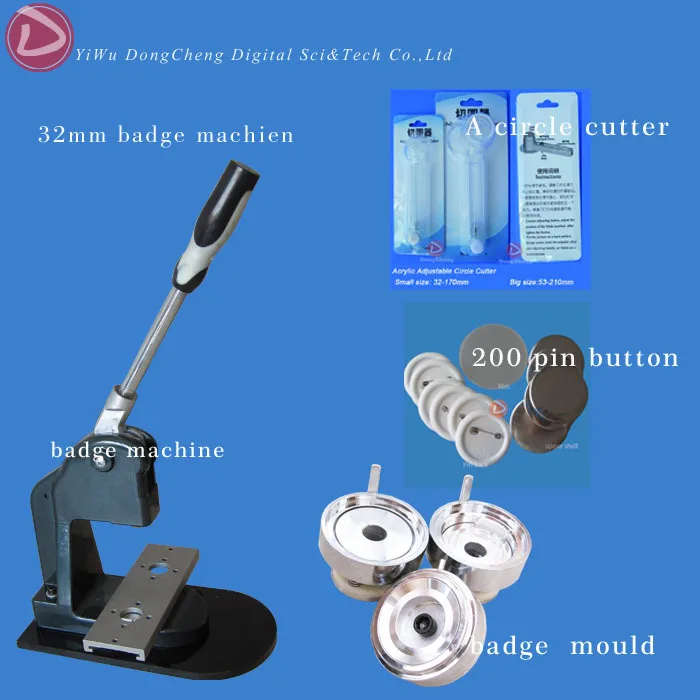 

Button Machine Badge Maker 32mm 1" pin button 200pcs+Adjust Badge Paper Circle Cutter+ New Pin Badge machine