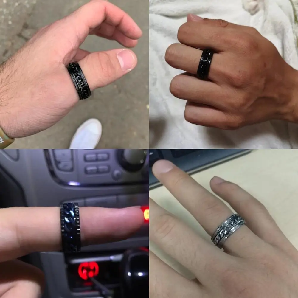 Punk Rings 8mm Spinner Chain Men Rotatable Stainless Steel Ring