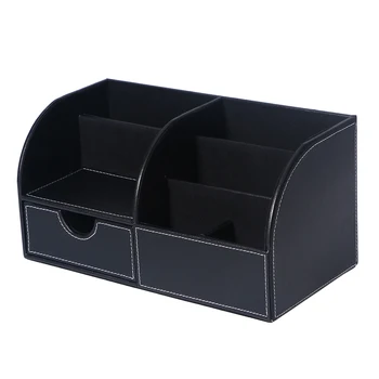 

OUNONA Leather Desk Remote Controller Holder Organizer Home Sundries Makeup Storage Box
