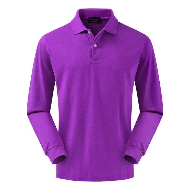 Хлопок, новинка, мужские рубашки поло с длинным рукавом, одноцветные повседневные мужские футболки с отложным воротником, XS-4XL, модные мужские топы с отворотом - Цвет: Purple
