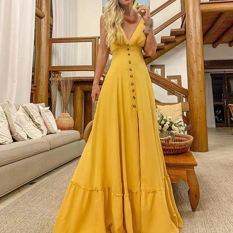 

Women's Maxi Dress Party Holiday Tropical Dresses Beach Wear Big Pendulum Deep V-neck Sleeveless Sling A Line Dress
