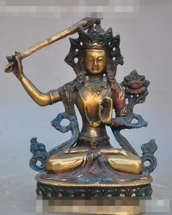 

S00533 6"Tibet Buddhism Bronze Painting Manjusri Bodhisattva kwan-yin Buddha Statue (B0328)