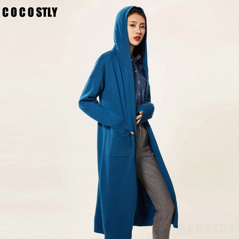 

2019 Autumn Women Cashmere Cardigan Wool Wild Solid color Sexy Sweater Casual Long Cardigan Style Comfortable Soft Hooded