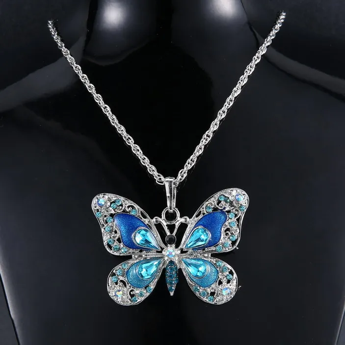 Кристальное винтажное ожерелье с бабочкой для женщин ювелирное изделие цвет античная подвеска с фигуркой животного длинное ожерелье epacket Прямая поставка