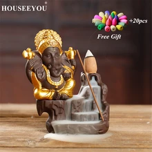 Ганеша обратного потока благовоний горелка слон Бог подставка для ароматических палочек ароматерапия печи домашний декор буддийская кадильница+ 20 шт. конусов