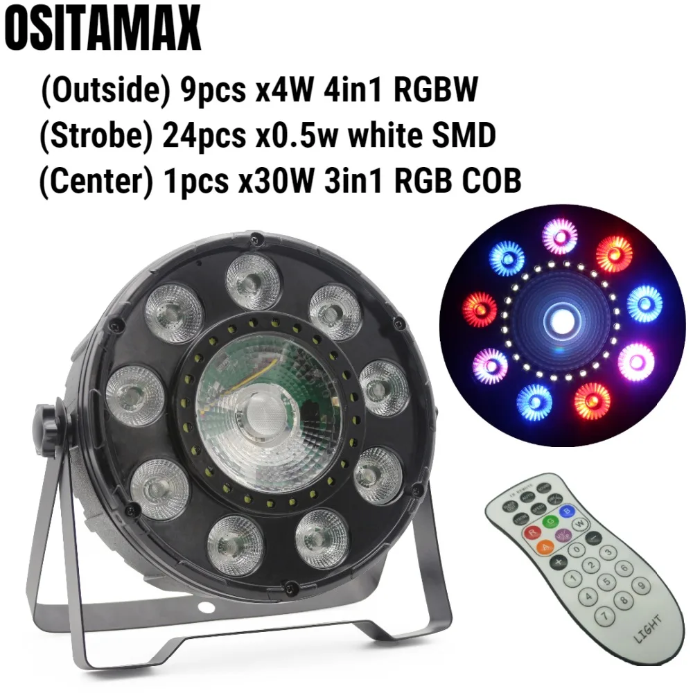 

LED Wash Remote Slim COB Par Light 30W RGB 3IN with 9x4w RGBW Quad Color Stage Lighting DMX Wireless Par Can