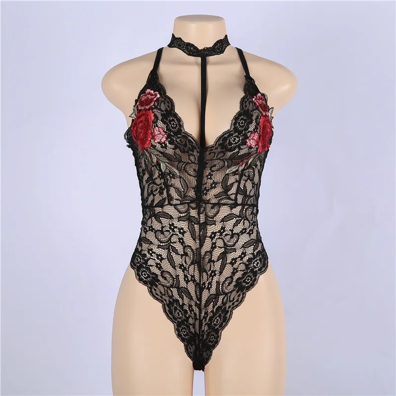 Womens Jumpsuits Lace Appliques Summer Hot Sale Sexy Camisoles With Neckerchief Black Polyester Intimates Free Shipping
