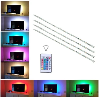

[Seven Neon]1 to 4 USB 5V 0.5M*4pcs 15leds/pcs SMD5050 USB Colorful Background TV Backdrop wall+24keys remote controller