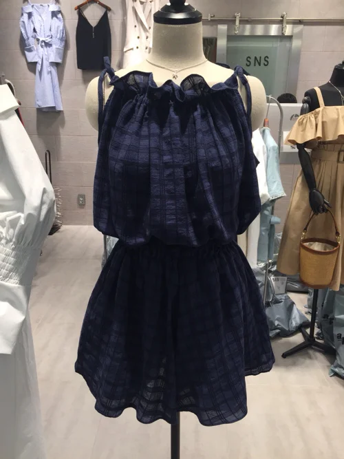 

2019 Summer Korean Plaid One-word Shoulder Top + Loose Shorts Wide-legged Pants Two-piece Set Casual Women's Sets