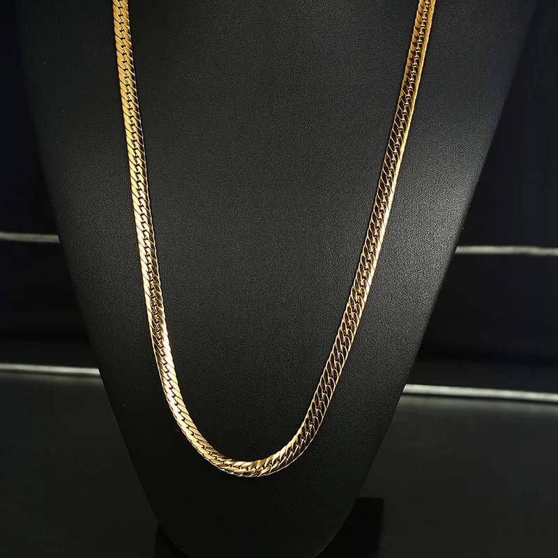 

Vnox 30" Gold Color Punk Fine Curb Chain Necklace Stainless Steel Flat Snake Link Chains Rocky Tough Man Jewelry Male Bijoux