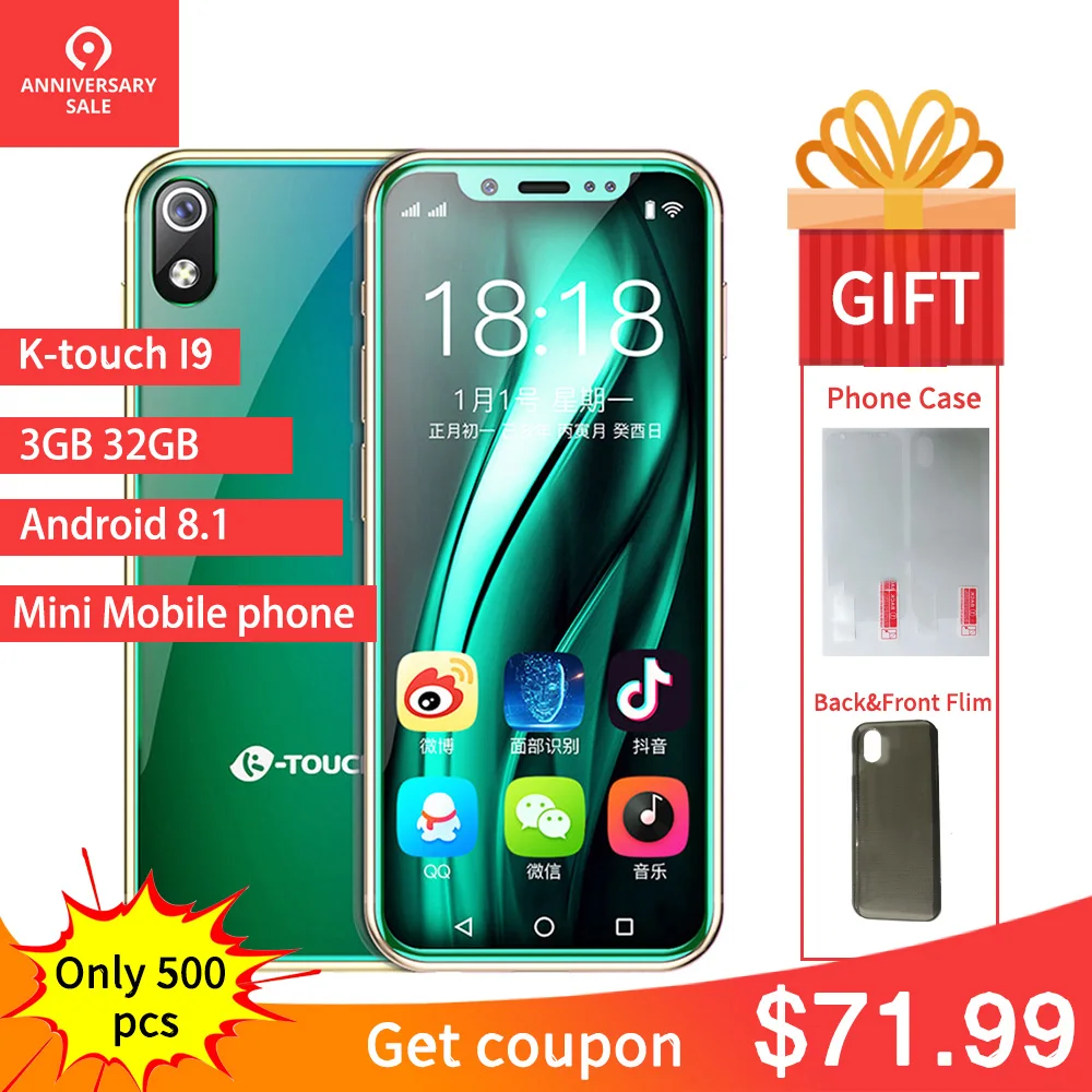 K-TOUCH I9 Super Mini Mobile phone 3GB 32GB Celular 1000mAh Android 8.1 Smartphone Face Unlock GPS WIFI 2GB 16GB Cellphone K-TOUCH I9 Super Mini Mobile phone 3GB 32GB Celular 1000mAh Android 8.1 Smartphone Face Unlock GPS WIFI 2GB 16GB Cellphone