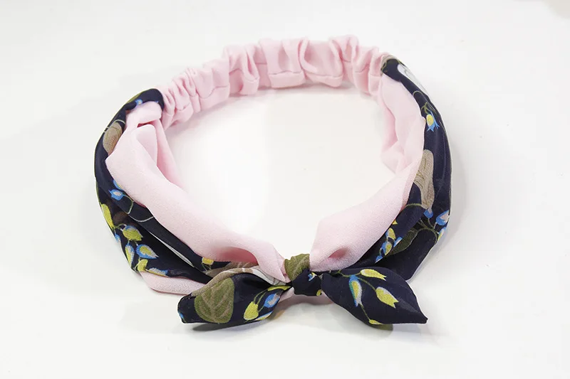 10Chiffon Bunny Ears Baby Girl Hairband High Elastic Comfort Newborn Toddler Headband Fashion Floral Print Headwear Hair Accessories