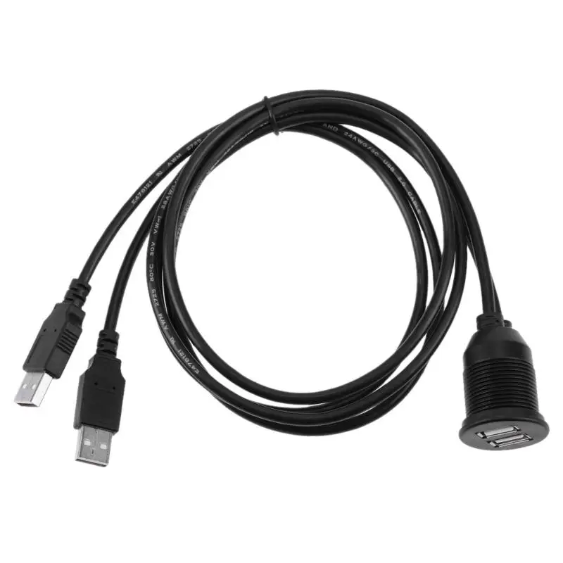 

1M Dual Port USB2.0 Waterproof Cable Car Ship Motorcycle Dashboard Panel Data Extension Aux Cable Car Electronics Accessories
