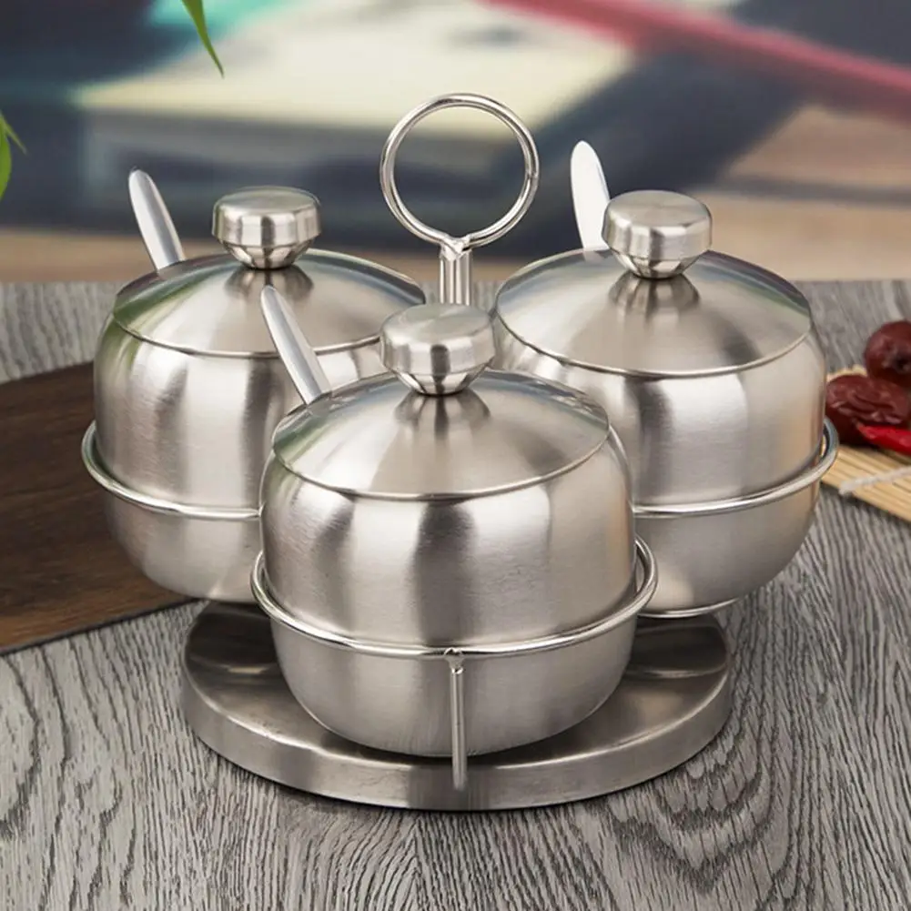 

3Pcs Rotating Cruet Spice Jar Set Salt Condiment Shaker Seasoning Box Jars Kitchen Storage Container Rack Kitchen Sprays Tools