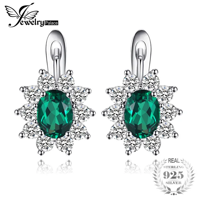 Jewelrypalace Clic 2 26ct Oval Created Emerald Clip Earrings 925 Jewelrypalace Clic 2 26ct Oval Created Emerald Clip Earrings 925 Sterling Silver Fashion Princess Diana Wedding