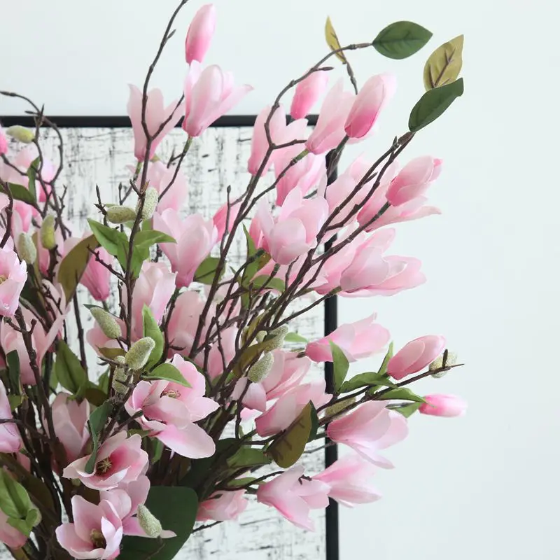 

1pc 96cm 9 Heads Artificial Magnolia Flower Branch DIY Bridal Wreath Wedding Bouquet Home Garden Decoration Flores Artificiais