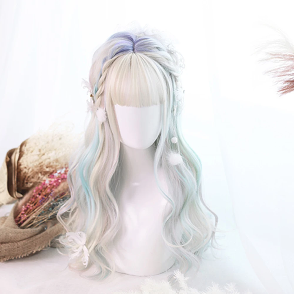 Лолита 60 см Аврора смешанные цвета длинные волнистые синтетические вечерние Косплей Полный парик с взрыва+ парик крышка термостойкие H762295