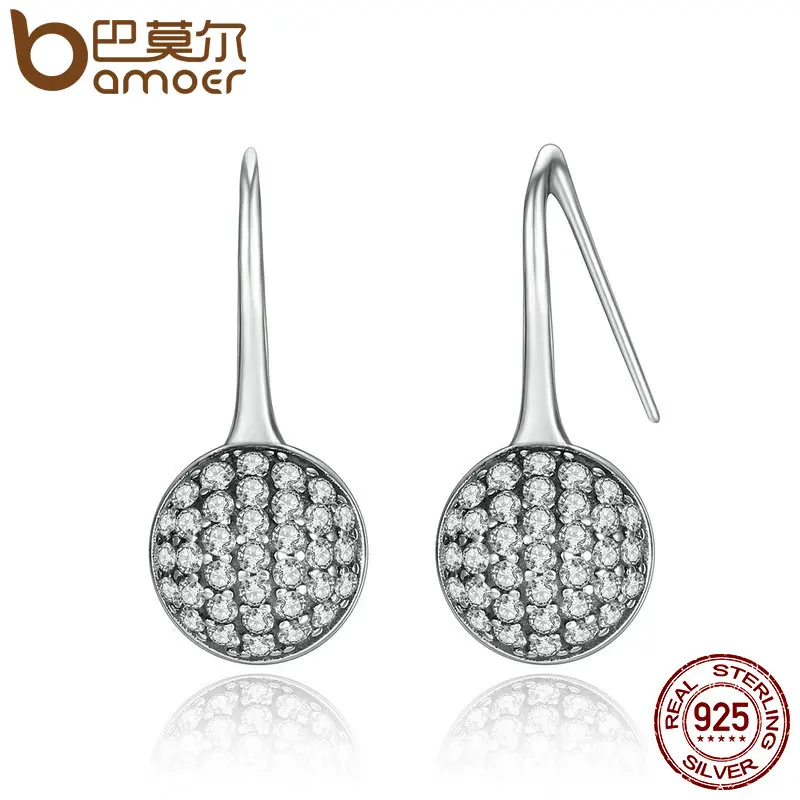 

BAMOER New 925 Sterling Silver Round Dazzling Droplets, Clear CZ Drop Earrings Fashion Jewelry Brincos PAS491