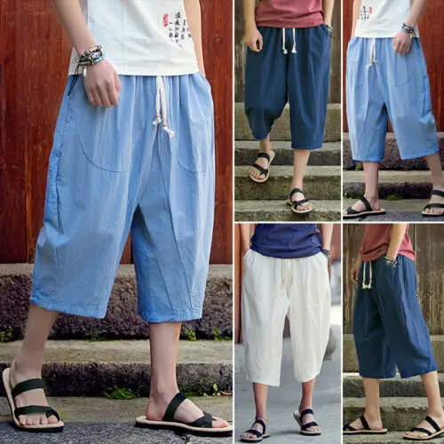 Летние Новые мужские повседневные спортивные брюки карго, мужские короткие спортивные штаны, укороченные брюки с высокой талией