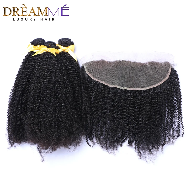 

Mongolian Afro Kinky Curly Hair Bundles With13x4 Lace Frontal Closure Weave Human Hair 3 Bundles With Closure Remy Hair Dreaming
