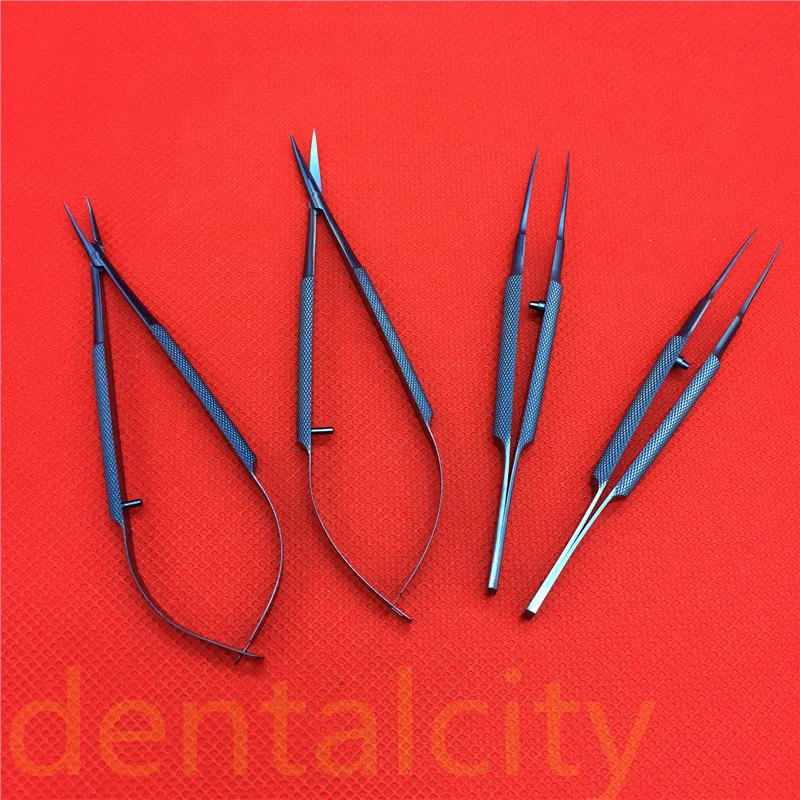Титановые хирургические инструменты Tlloy офтальмологические микрохирургические стоматологические инструменты держатели игл+ 11,5 см ножницы+ Пинцет
