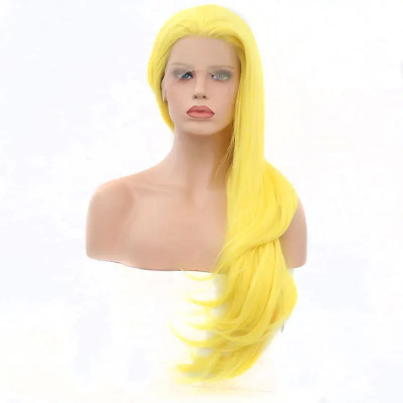 Bombshell желтый, черный, красный, серый, белый, розовый прямые синтетические волосы на кружеве парик Безглютеновые термостойкие волокна для женщин
