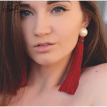 Badu, красные серьги с кисточками, женские длинные золотые серьги-гвоздики с бахромой, богемный стиль, модные ювелирные изделия, винтажные, Преувеличенные, для Рождества