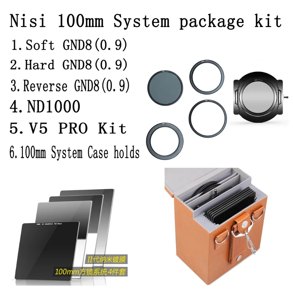 

NiSi 100mm V5 PRO Kit +100*100mm DN1000+100*150mm Soft +hard+reverse GND8(0.9) filter+100mm System all in one case holds