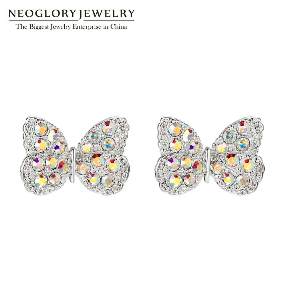

Neoglory Fashion Cubic Zirconia Small Cute Butterfly Design Stud Earrings for Women Hot Lovely Gifts Jewelry 2018 Brand New