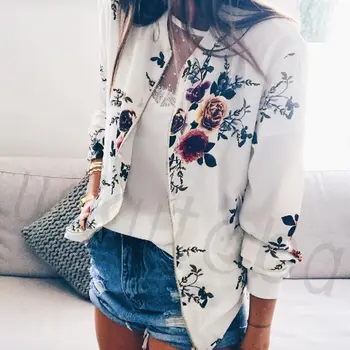 

Fashion Women Jacket Floral Casual Girl Lady Fit Long Sleeve Print Zipper Jacket Coat Outwear Autumn Women Clothes