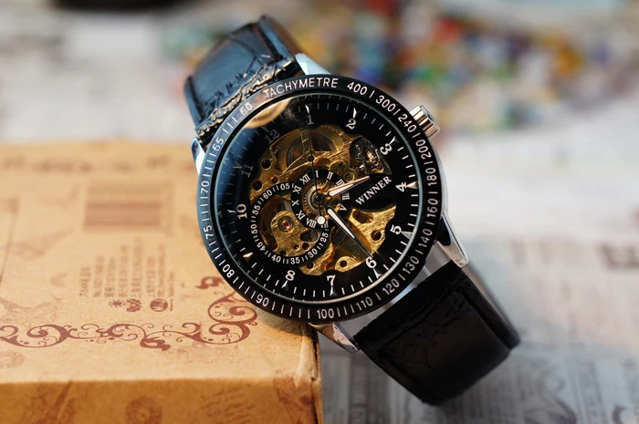 

Men Watch Casual Fashion Hollow Skeleton Automatic Mechanical Stainless Steel Leather Band Analog Round Case Wrist Watch