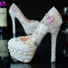 Handmade White and Ivory Wedding Dress Shoes Bridal Shoes Gorgeous Super High Heel Shoes Pearl Rhinestone Shoes