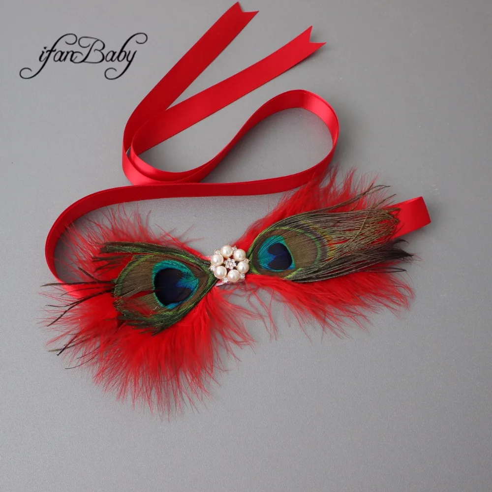Fashion Chrisrmas flower Belt Girl Woman Sash Belt Wedding Sashes with feather flower headband 1 SET