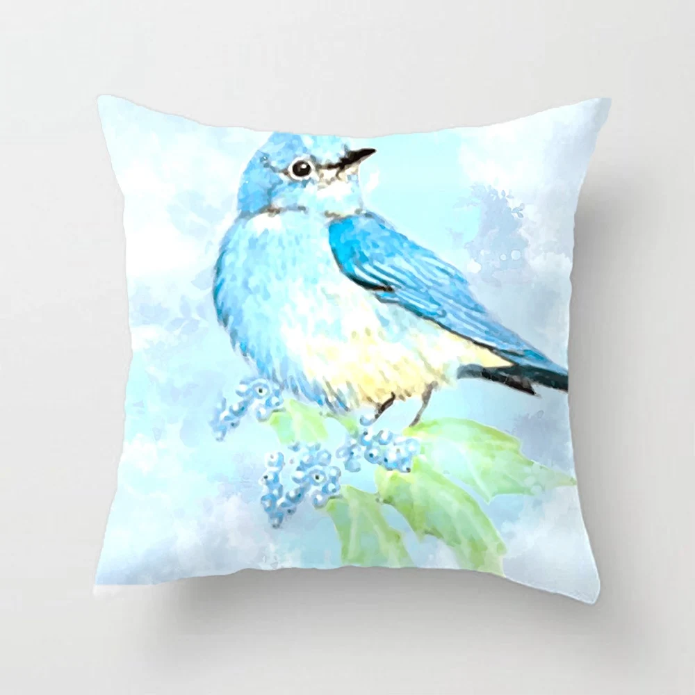 Watercolor Bluebird & Oregon Grape Garden Bird Outdoor Wedding Decorative Cushion Cover Pillow Case Customize Gift For Car Sofa Watercolor Bluebird & Oregon Grape Garden Bird Outdoor Wedding Decorative Cushion Cover Pillow Case Customize Gift For Car Sofa