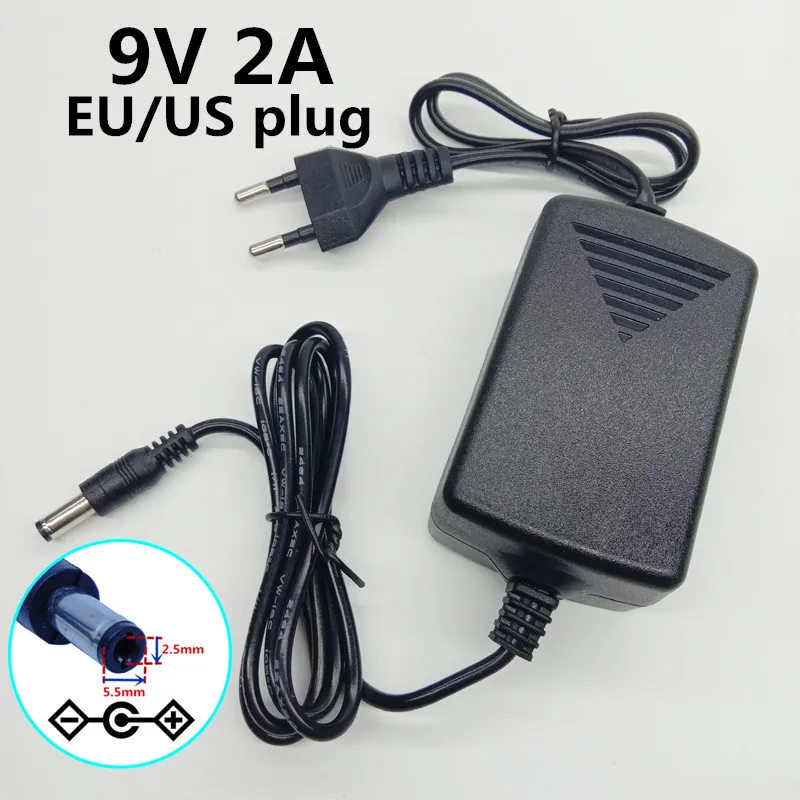 

EU US Plug 9V2A power Supply Power Adapter AC to 9V 2A DC Adaptor 9 Volt transformer dc5.5mmx2.5mm/2.1mm Switching Converter