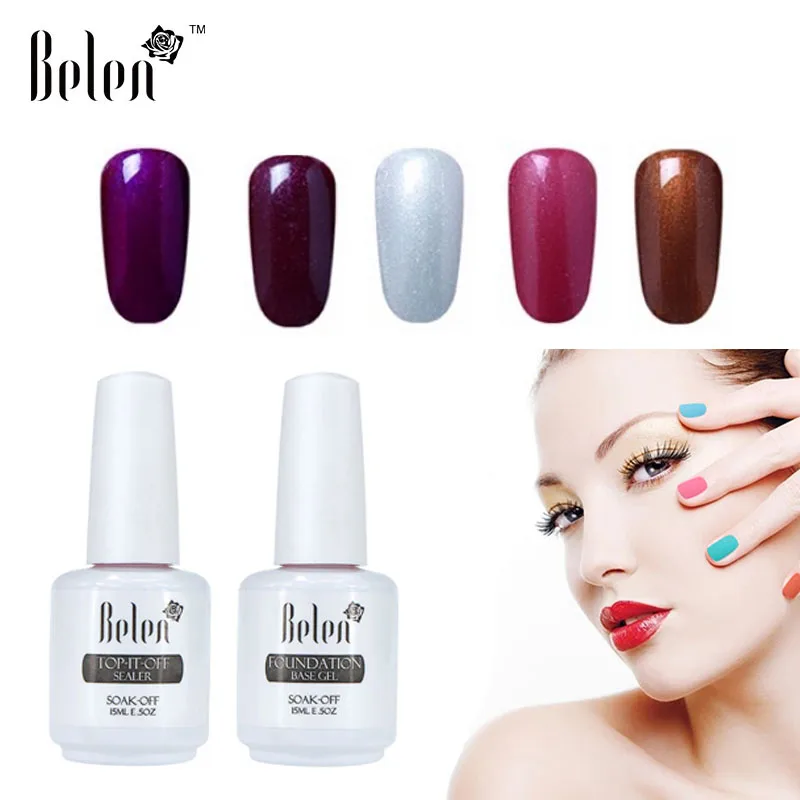 

Belen 15ML Pure Nail Gel Polish Long lasting Soak Off UV LED Lamp Varnish Base Top Coat Gel Varnish Lacquer DIY Nail Art