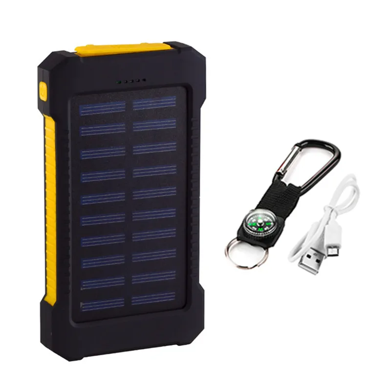 Yellow NTSPACE солнечной энергии банк водонепроницаемый 10000 mAh солнечной батареи двойной USB зарядное устройство Внешний Банк питания зарядное устройство с компасом светодиодный свет - Цвет: Yellow