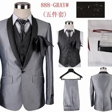 Мужские костюмы bespoke одна кнопка 5 шт.(куртка+ брюки+ жилет+ галстук+ платок) шаль Воротник Щепка мужской костюм Новое поступление Стиль