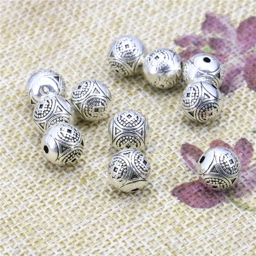 

New 50PCS Accessory Lucky DIY Finding Loose Carved Flowers Copper Round Beads Ball Jewelry Making Women Metal Gifts Crafts 9mm