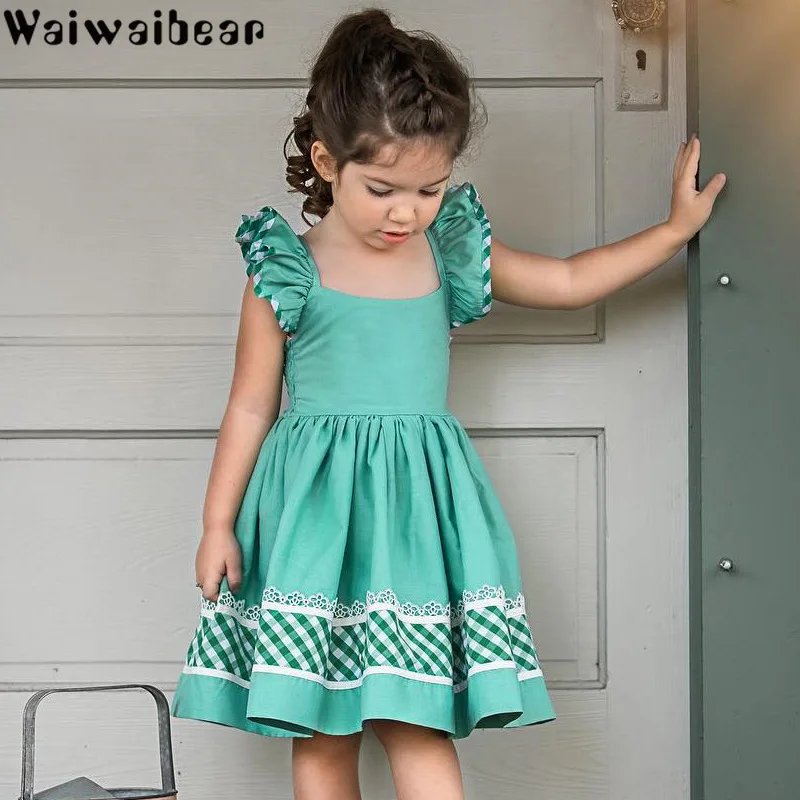 

Waiwaibear Baby Kids Girls Dresses Summer Party Dress Ruffles Petal Sleeve Knee-Length A-Line Dresses Children's Clothing TN4