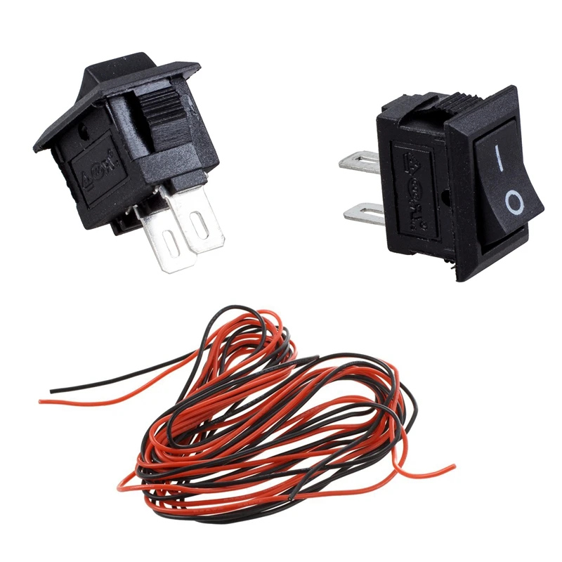 5 x AC 250V 3A 2-контактный вкл/выкл I/O SPST Оснастка В Мини лодка кулисный переключатель и 2x3 м 24 Калибр AWG силиконовый резиновый провод кабель красный черный