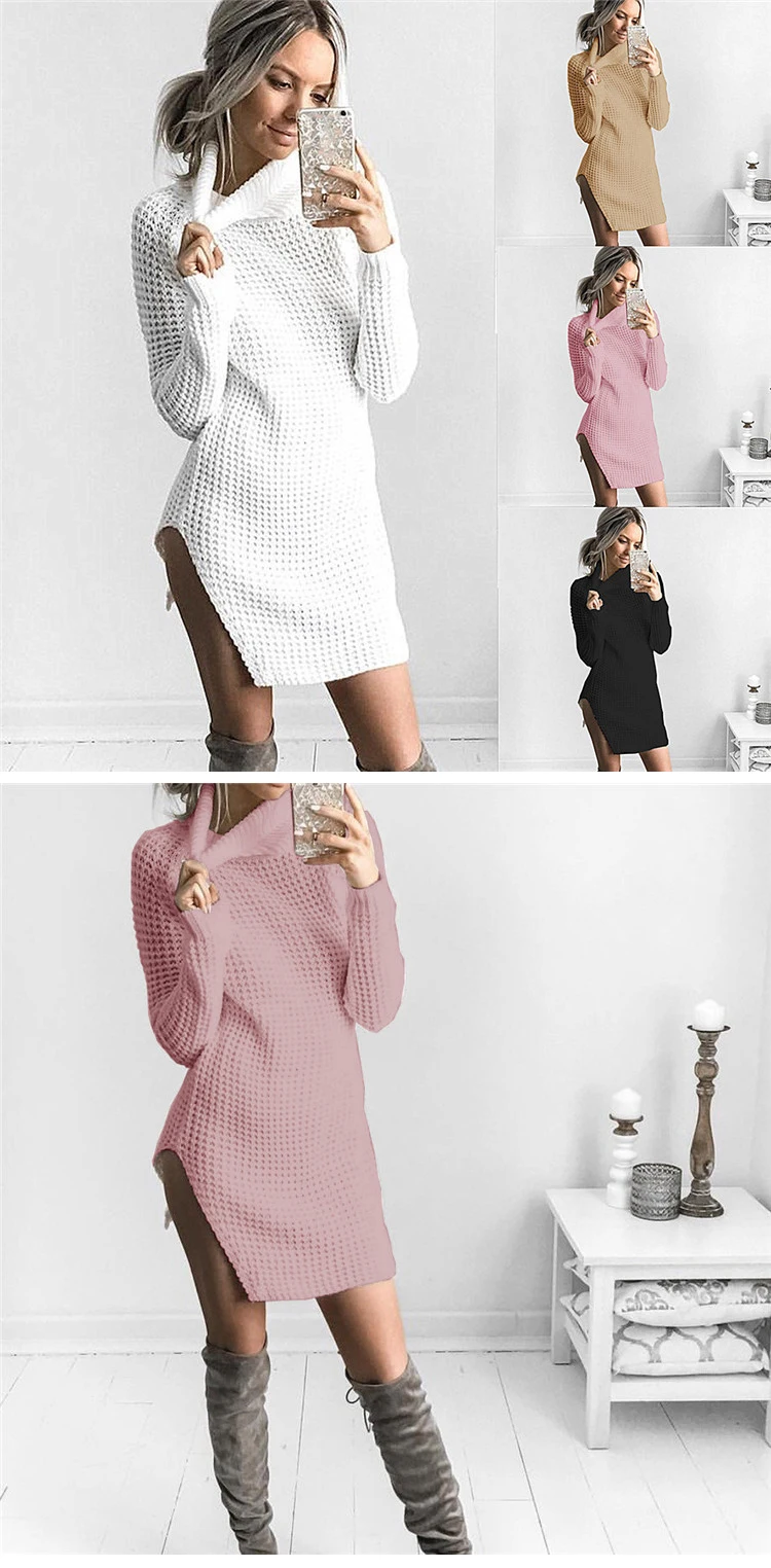 HCYO Autumn Winter Knitted Sweater Women Turtleneck Long Sleeve Warm Sweater Pullover Casual Solid Loose Long Sweaters Vestido (1)