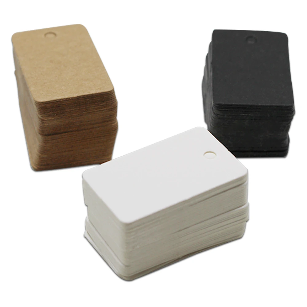 

500 шт. 2x3,3 см мини квадратные крафт-бумажные декоративные бирки бумажная открытка белые черные коричневые праздничные поздравительные открытки с отверстием для подвешивания