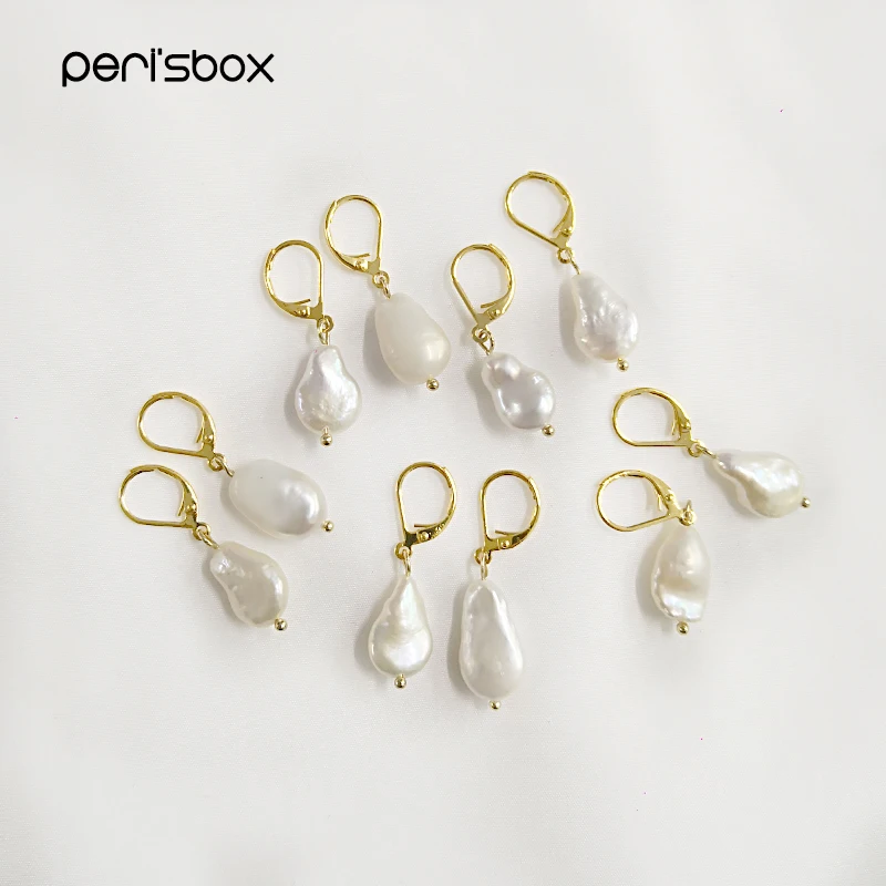 

Peri'sBox Irregular Shaped Freshwater Pearls Earrings for Women Baroque Charm Huggies Earrings Minimalistic Bride Hoops Earrings