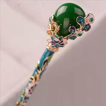 

Retro Women Cloisonne Crystal Wedding Hair Sticks Enamel Metal Bride Hair Ornaments Chinese Traditional Hair Jewelry Accessories