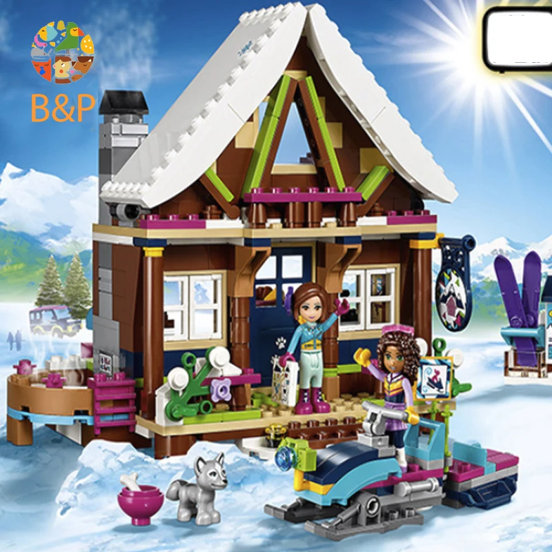 

lepin 41323 Leoging 514pcs Girl Friends Series Snow resort chalet Building Block Brick Toys For Children Gift Compatible 01040