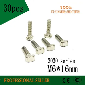 

M6*16mm 30pcs 3030 Series Hammer Head T Bolt Screw Nickel Plated For 3030 Aluminum Profile T-slot t screw