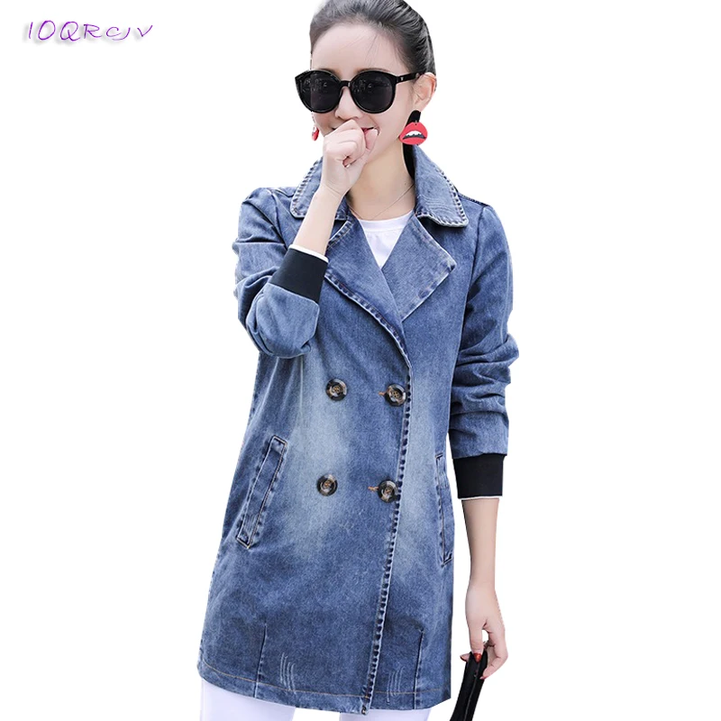 

fashion Denim trench coat women's spring coat 2018 Medium length female Windbreaker clothes Slim coat women elegant IOQRCJV T80