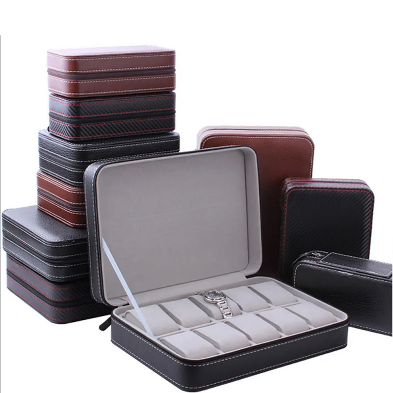 Fashion Luxury Organizer Box 10 Grids Leather Zipper style Watch Jewelry Box Jewellery Watch Collector Cases travel storage box